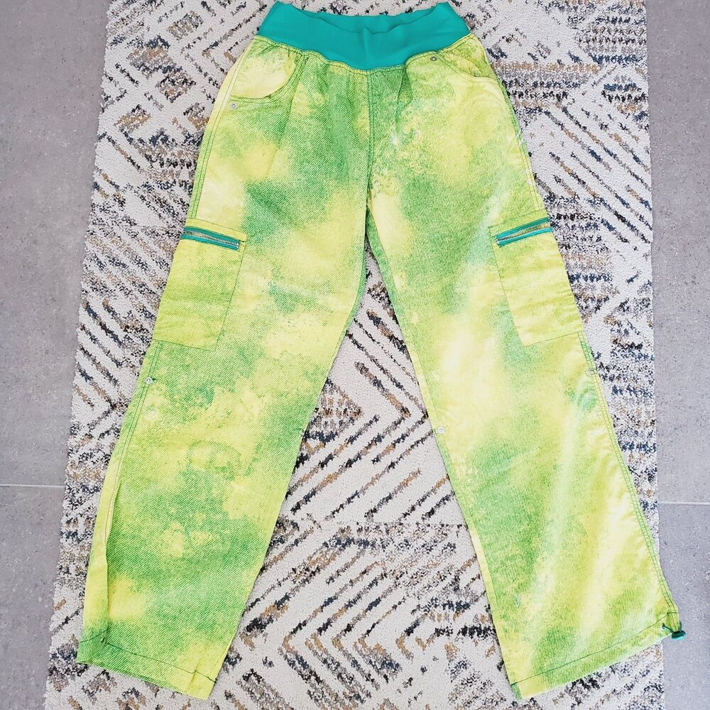 Zumba Cargo Pants Yellow Green Neon Parachute Hip Hop 80's 90s Dance Women XXL
